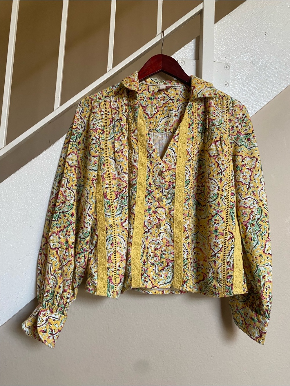 Pilcro Yellow Floral Button-Up Top